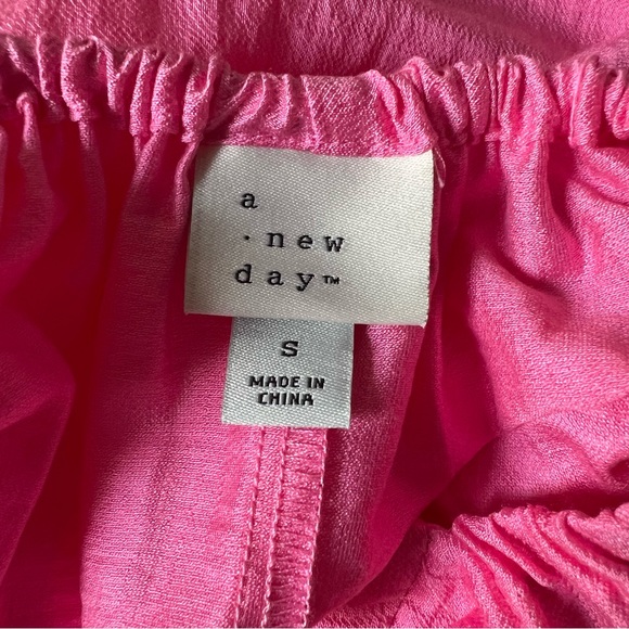 A New Day Bright Pink Midi Puff Flutter Short-Sleeve Tie-Back Ruffle Dress Sz S - Picture 16 of 16